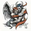 hugging angle and devil half angel tattoo design idea