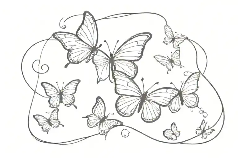 Butterflies are flying, outline around the bows tattoo design idea