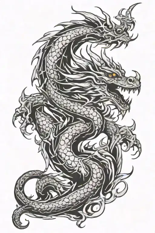 Fanstasy Dragon breathing fire tattoo design idea