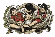 father and son with newborn feet and Corinthians tattoo design idea