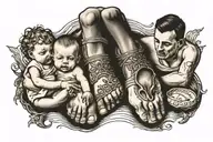 father and son with newborn feet and Corinthians tattoo design idea