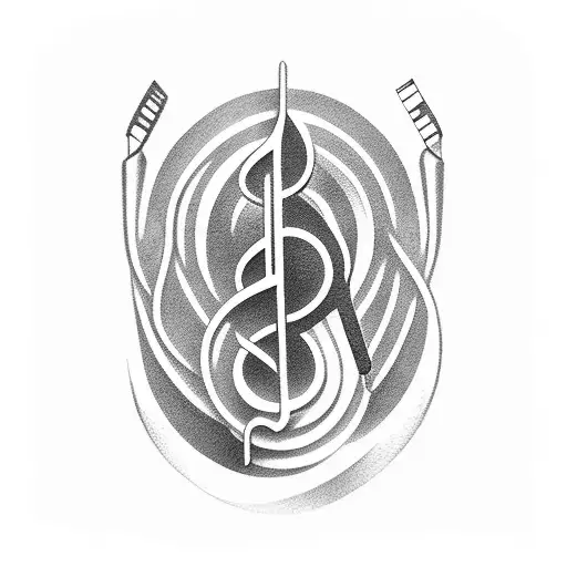 Musical notes intertwined with a barber's razor tattoo design idea