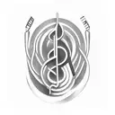 Musical notes intertwined with a barber's razor tattoo design idea