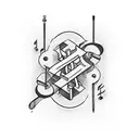 Musical notes intertwined with a barber's razor tattoo design idea