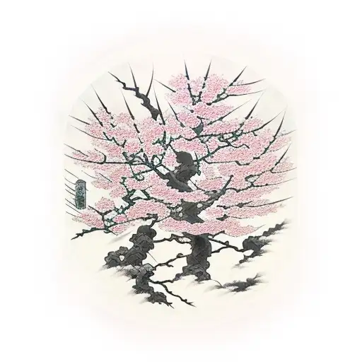 hanya with sakuras on upper part and something similar below tattoo design idea