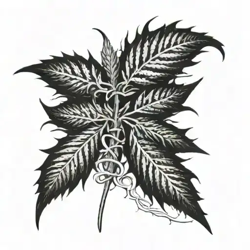 A cannabis leaf morphing into a freaky monster tattoo design idea