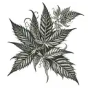 A cannabis leaf morphing into a freaky monster tattoo design idea