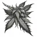 A cannabis leaf morphing into a freaky monster tattoo design idea