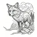 Fox in Mountain landscape black grey tattoo tattoo design idea