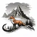 Fox in Mountain landscape black grey tattoo tattoo design idea