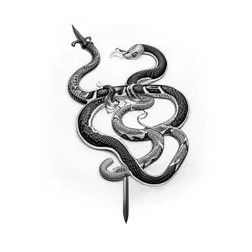 Sword with Snake tangled tattoo design idea