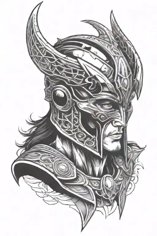 loki marvel helmet adorned skull surrounded tattoo design idea