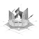 fire with cage tattoo design idea
