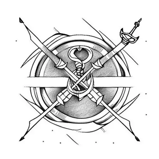 Anchor and Trident and bow and arrow tattoo design idea