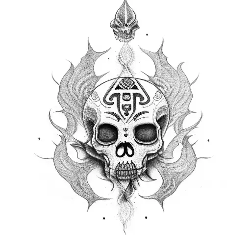 caveira mexicana, Índia e fenix tattoo design idea