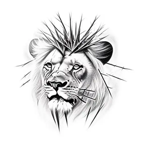 Cross with crown of thorns lion tattoo design idea