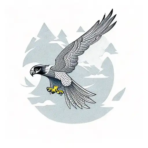 Create a traditional tattoo featuring a falcon soaring through a forest, representing the freedom and power of both nature and engineering tattoo design idea