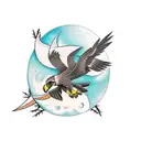 Create a traditional tattoo featuring a falcon soaring through a forest, representing the freedom and power of both nature and engineering tattoo design idea