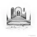 open door to secret garden tattoo design idea