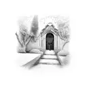 open door to secret garden tattoo design idea