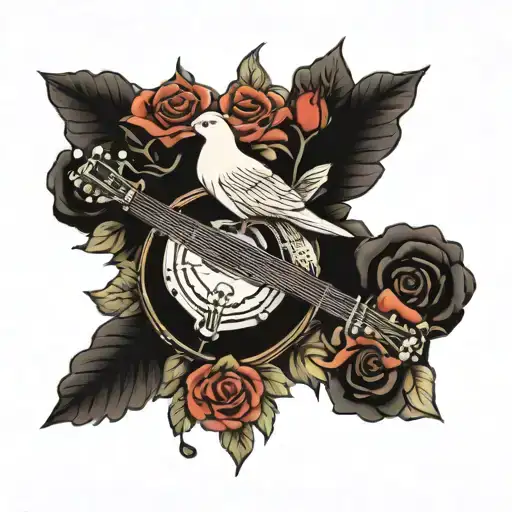 Banjo, Dove, Rose tattoo tattoo design idea