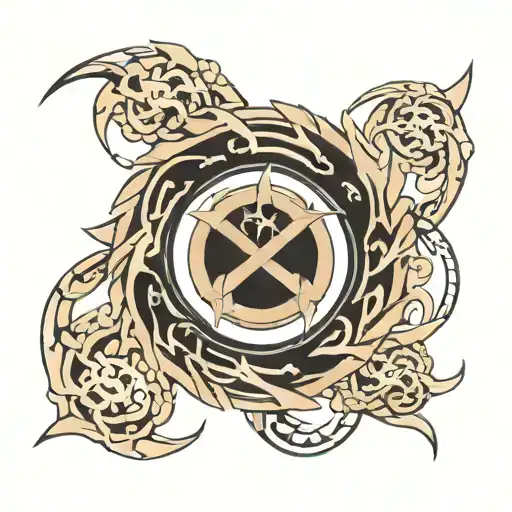 Ouroboros symbol from the anime Full Metal Alchemist and the five-leaf clover from the anime Black Clover tattoo design idea