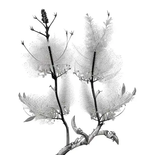 a blackthorn bush branch skinny long with 3 leaves  tattoo design idea