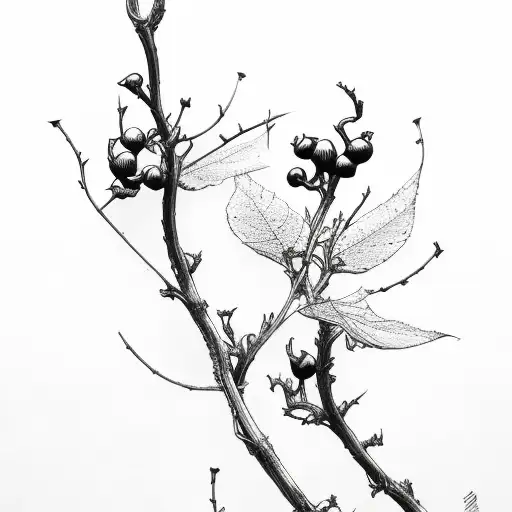 a blackthorn bush branch skinny long  tattoo design idea