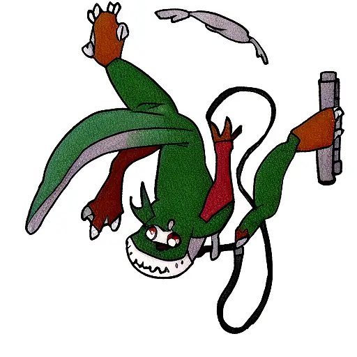 trex with a milk bottle with arms and legs doing backflip off the tail of the trex tattoo design idea