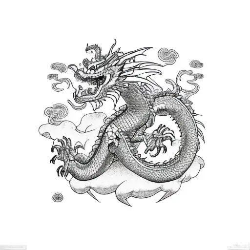 Dragon coming out of a Japanese castle colors yellow orange and with flowers  tattoo design idea
