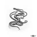 snake wrap on hand and his head is on chest tattoo design idea