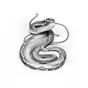 snake wrap on hand and his head is on chest tattoo design idea