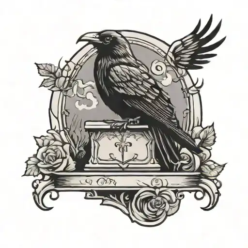 tombstone with crow perched tattoo design idea
