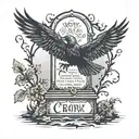 tombstone with words and crow perched tattoo design idea