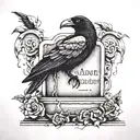 tombstone with words and crow perched tattoo design idea