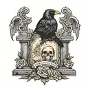 tombstone with words and crow perched tattoo design idea