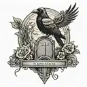 tombstone with crow perched tattoo design idea