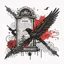 tombstone with words and crow perched tattoo design idea