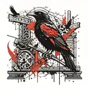 tombstone with words and crow perched tattoo design idea