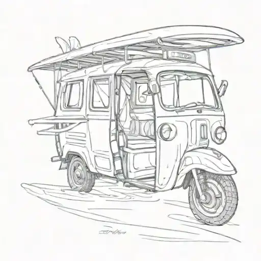 Tuk tuk surf board tattoo design idea