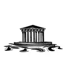 Greek temple from which a river of the underworld comes out with a charonte on it and Medusa tattoo design idea