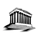 Greek temple from which a river of the underworld comes out with a charonte on it and Medusa tattoo design idea