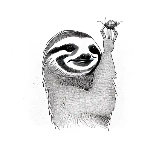 Sloth reaching for purple magical butterfly tattoo design idea