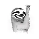 Sloth reaching for purple magical butterfly tattoo design idea