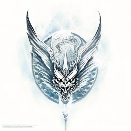 Valkyrie fighting fire dragon with sword tattoo design idea