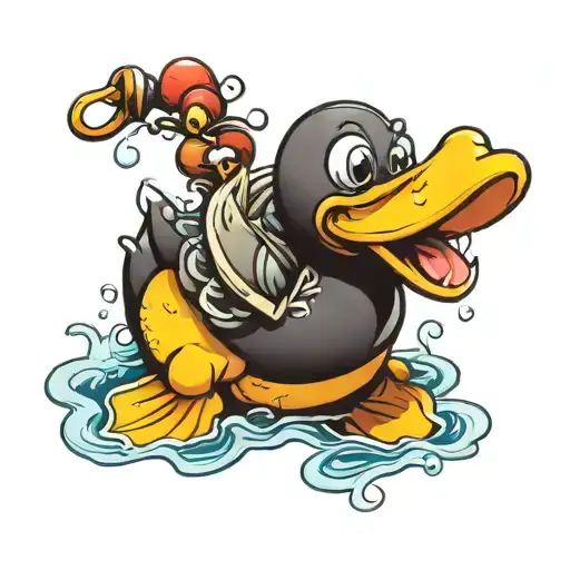 rubber duck with bug in mouth  tattoo design idea
