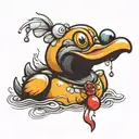 rubber duck with bug in mouth  tattoo design idea