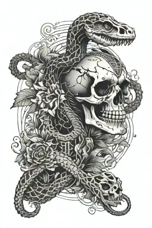 snake skeleton with virgo constellation tattoo design idea