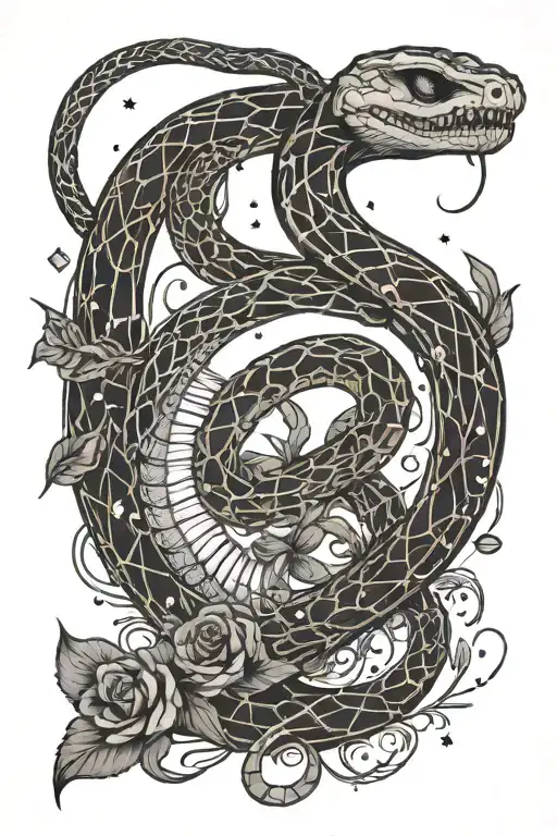 snake skeleton with virgo constellation tattoo design idea