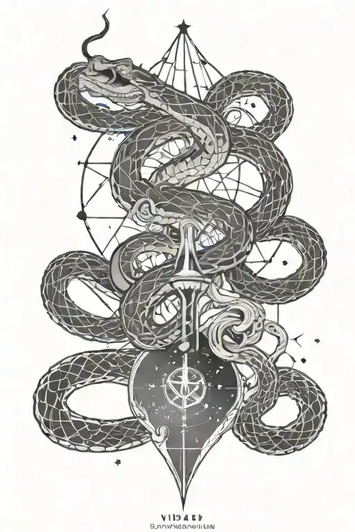 snake skeleton and Virgo constellation tattoo design idea